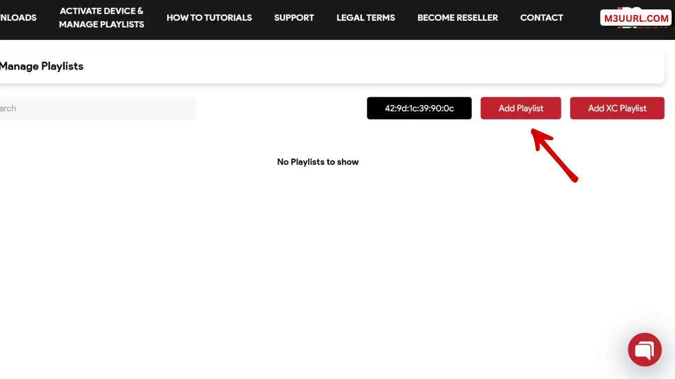 IBO Player manage playlists page with Add Playlist button