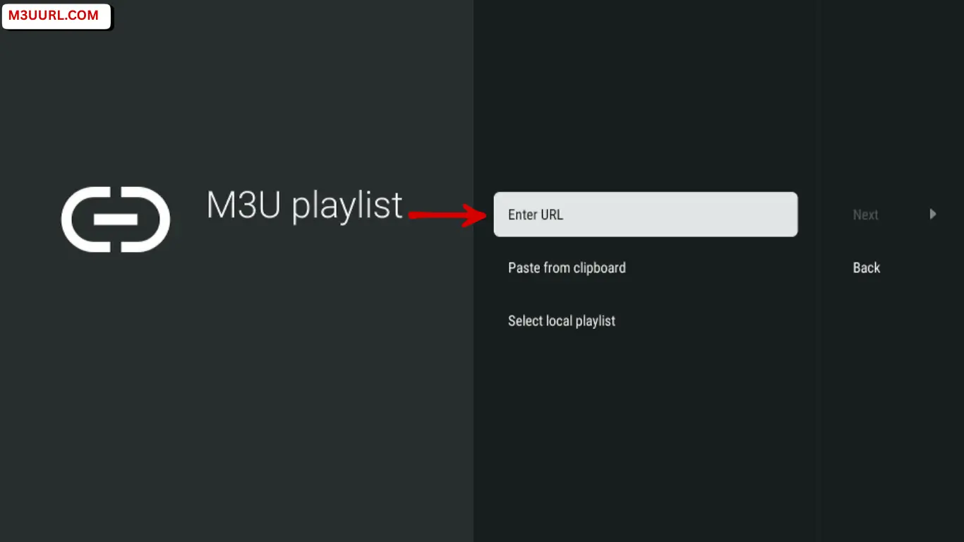 Enter M3U URL field in TiviMate playlist setup