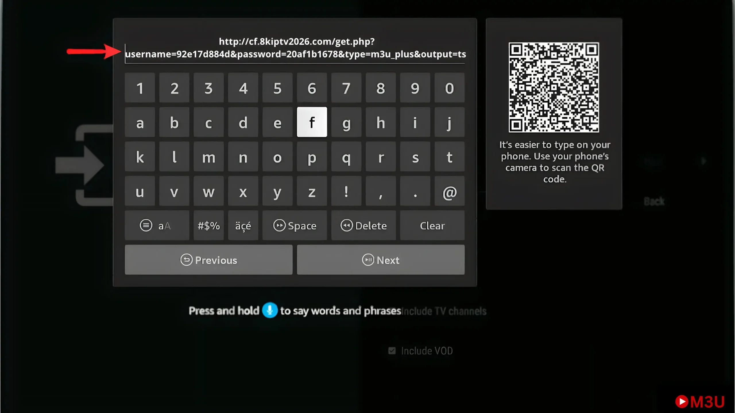 Enter your M3U URL.